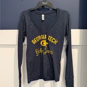 Agenda Georgia Tech Long Sleeve deep V neck Tee Sz M like new!!
